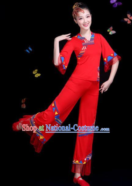 Traditional Chinese Yangko Red Clothing Folk Dance Fan Dance Stage Performance Costume for Women