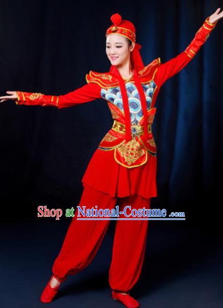 Traditional Chinese Yangko Group Dance Red Clothing Folk Dance Drum Dance Stage Performance Costume for Women