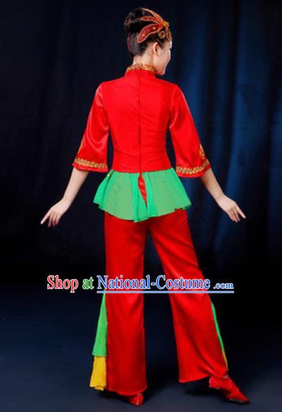 Traditional Chinese Yangko Fan Dance Group Dance Red Clothing Folk Dance Stage Performance Costume for Women