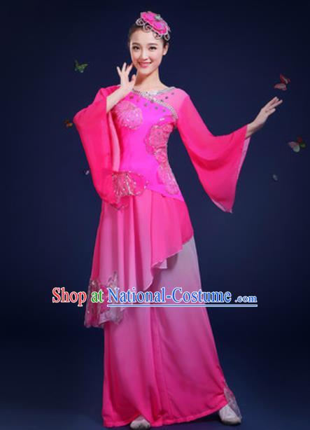 Chinese Traditional Classical Dance Group Dance Rosy Dress Umbrella Dance Stage Performance Costume for Women