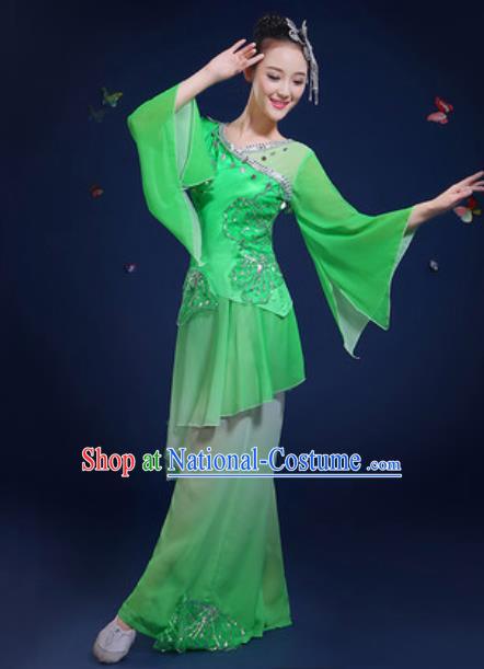 Chinese Traditional Classical Dance Group Dance Green Dress Umbrella Dance Stage Performance Costume for Women