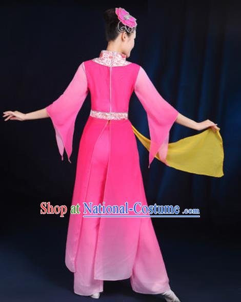 Chinese Traditional Umbrella Dance Group Dance Rosy Dress Classical Dance Stage Performance Costume for Women