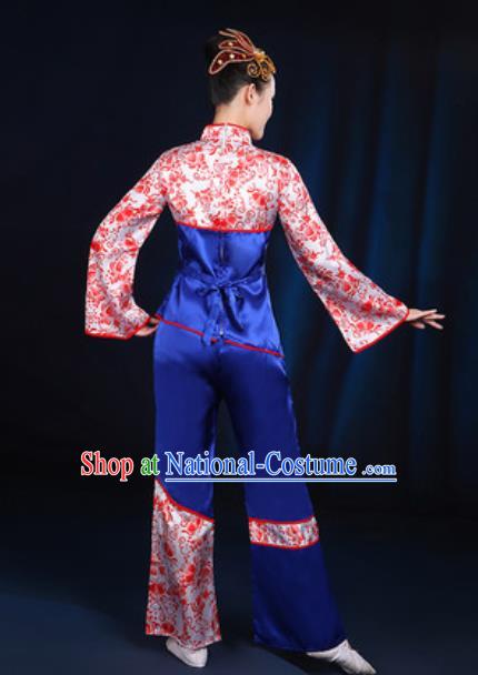 Traditional Chinese Yangko Fan Dance Group Dance Royalblue Clothing Folk Dance Stage Performance Costume for Women