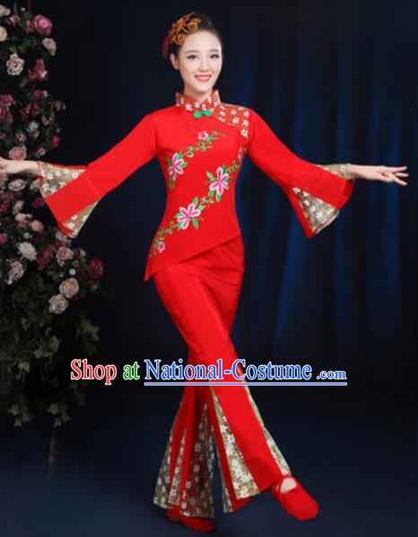 Traditional Chinese Yangko Fan Dance Red Clothing Folk Dance Stage Performance Costume for Women