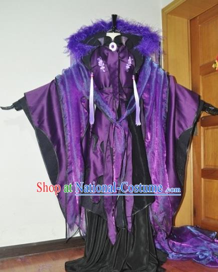 Traditional Chinese Cosplay Peri Purple Hanfu Dress Ancient Swordswoman Embroidered Costume for Women