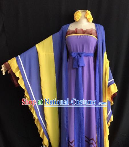 Traditional Chinese Tang Dynasty Purple Hanfu Dress Ancient Princess Embroidered Costume for Women