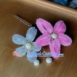 Traditional Chinese Qing Dynasty Velvet Flowers Hairpins Handmade Ancient Palace Hair Accessories for Women