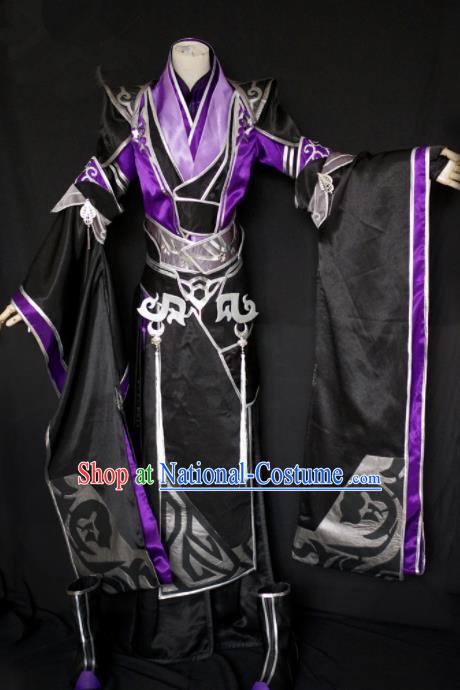 Traditional Chinese Cosplay Swordswoman Black Hanfu Dress Ancient Queen Embroidered Costume for Women