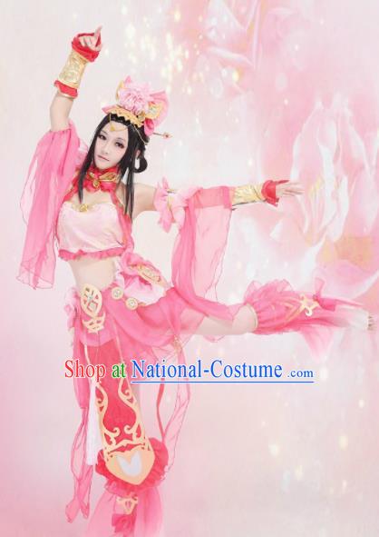 Traditional Chinese Cosplay Swordswoman Pink Hanfu Dress Ancient Peri Princess Embroidered Costume for Women