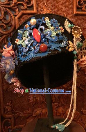 Traditional Chinese Qing Dynasty Palace Lady Cloisonne Phoenix Hat Headwear Ancient Manchu Hair Accessories for Women