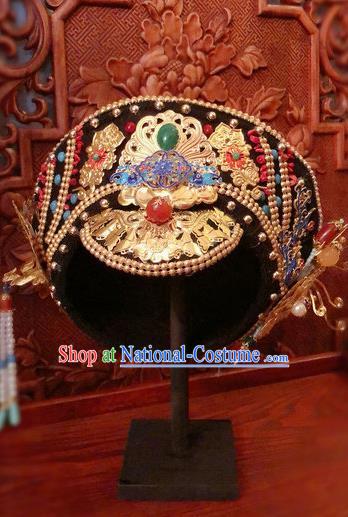 Traditional Chinese Qing Dynasty Palace Lady Jade Hat Headwear Ancient Manchu Hair Accessories for Women