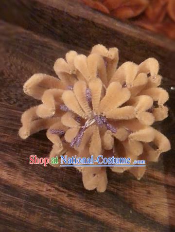 Traditional Chinese Qing Dynasty Palace Velvet Chrysanthemum Hairpins Handmade Ancient Manchu Lady Hair Accessories for Women