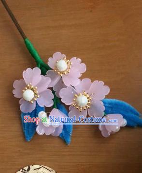 Traditional Chinese Qing Dynasty Pink Flowers Hairpins Handmade Ancient Manchu Lady Hair Accessories for Women