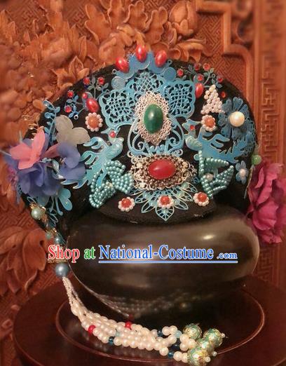 Traditional Chinese Qing Dynasty Palace Lady Cloisonne Hat Headwear Ancient Manchu Hair Accessories for Women