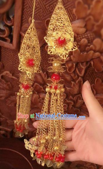 Traditional Chinese Ming Dynasty Queen Golden Tassel Hairpins Handmade Ancient Palace Hair Accessories for Women