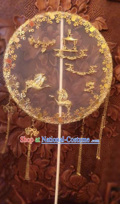 Traditional Chinese Wedding Golden Crane Tassel Palace Fans Ancient Palace Bride Round Fan Accessories for Women