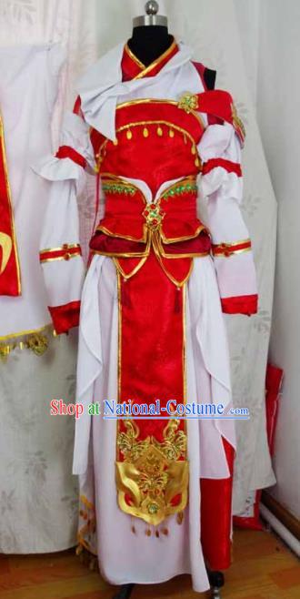 Traditional Chinese Cosplay Swordswoman Red Hanfu Dress Ancient Taoist Nun Embroidered Costume for Women