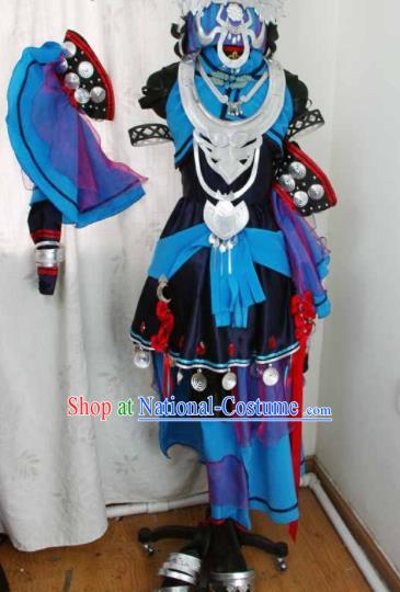 Traditional Chinese Cosplay Swordswoman Blue Hanfu Dress Ancient Taoist Nun Embroidered Costume for Women