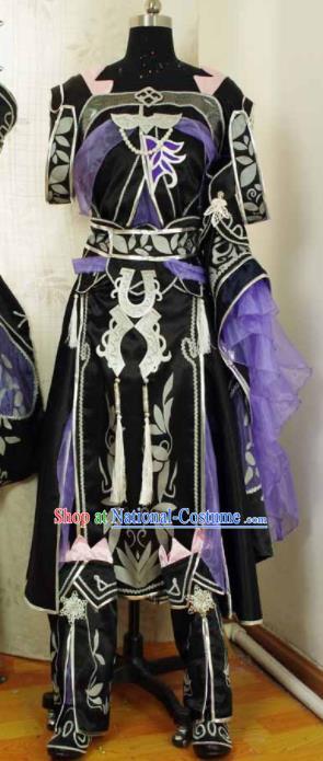 Traditional Chinese Cosplay Swordswoman Purple Hanfu Dress Ancient Court Princess Embroidered Costume for Women