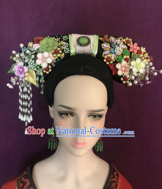 Traditional Chinese Qing Dynasty Palace Princess Headwear Ancient Manchu Lady Hair Accessories for Women