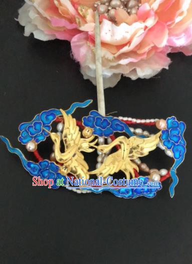 Traditional Chinese Qing Dynasty Cranes Cloisonne Hairpins Handmade Ancient Manchu Lady Hair Accessories for Women