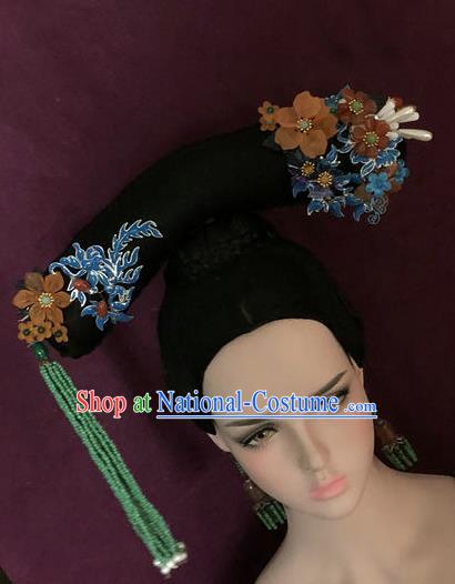 Traditional Chinese Qing Dynasty Palace Princess Tassel Headwear Ancient Manchu Lady Hair Accessories for Women