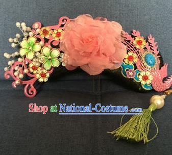 Traditional Chinese Qing Dynasty Palace Pink Phoenix Coronet Headwear Ancient Manchu Lady Hair Accessories for Women