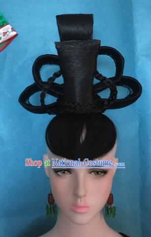 Traditional Chinese Tang Dynasty Peri Imperial Consort Wigs Ancient Empress Chignon Hair Accessories for Women