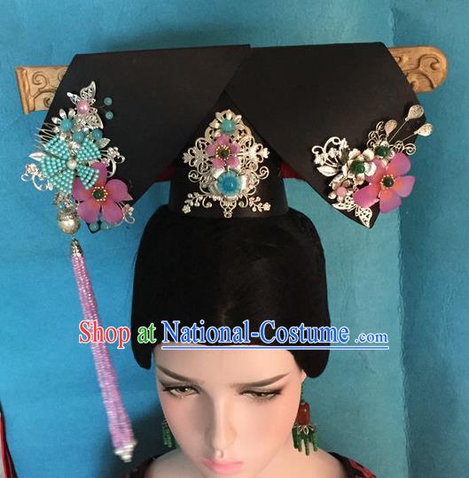 Traditional Chinese Qing Dynasty Imperial Consort Phoenix Headwear Ancient Manchu Lady Hair Accessories for Women