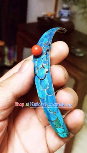 Traditional Chinese Qing Dynasty Cloisonne Hairpins Handmade Ancient Manchu Lady Hair Accessories for Women