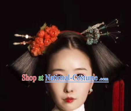 Traditional Chinese Qing Dynasty Manchu Princess Wigs Ancient Palace Empress Chignon Hair Accessories for Women