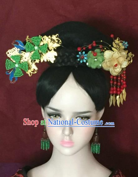 Traditional Chinese Qing Dynasty Imperial Consort Headwear Ancient Manchu Lady Hair Accessories for Women