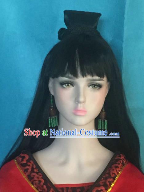 Traditional Chinese Ming Dynasty Swordswoman Wigs Ancient Palace Princess Chignon Hair Accessories for Women