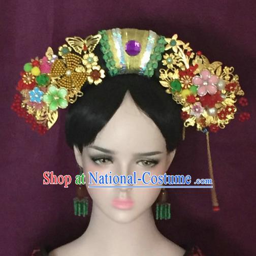 Traditional Chinese Qing Dynasty Imperial Consort Flowers Headwear Ancient Manchu Lady Hair Accessories for Women