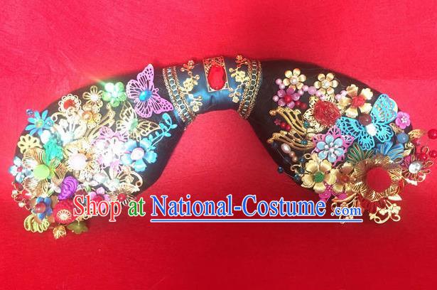 Traditional Chinese Qing Dynasty Princess Butterfly Headwear Ancient Manchu Lady Hair Accessories for Women