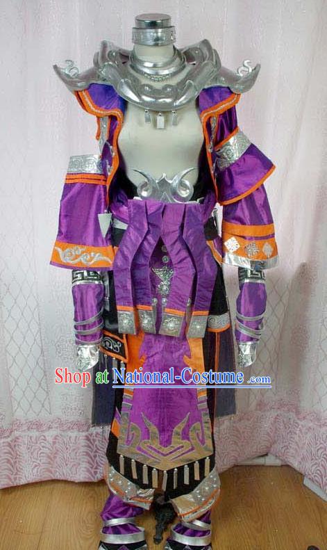 Traditional Chinese Cosplay Warrior Purple Clothing Ancient Swordsman Embroidered Costume for Men