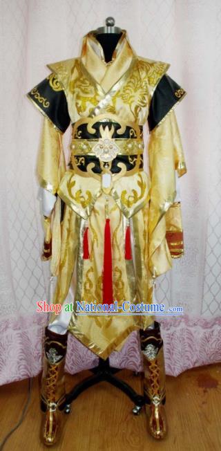 Traditional Chinese Cosplay Warrior Knight Yellow Clothing Ancient Swordsman Embroidered Costume for Men