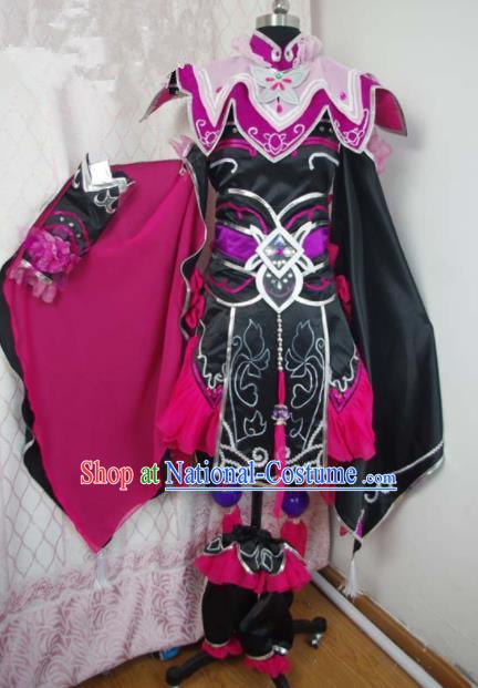 Traditional Chinese Cosplay Swordswoman Purple Hanfu Dress Ancient Female Knight Embroidered Costume for Women