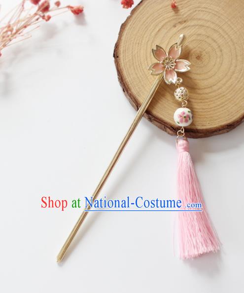 Traditional Chinese Handmade Hair Accessories Ancient Swordswoman Pink Tassel Hairpins for Women