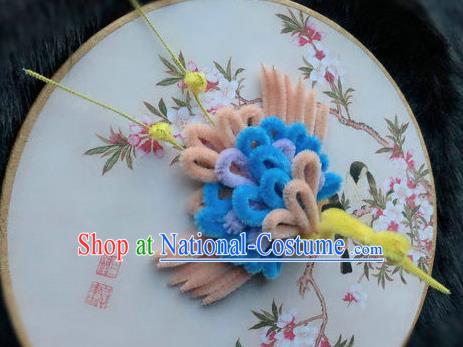 Traditional Chinese Handmade Palace Hair Accessories Ancient Qing Dynasty Velvet Phoenix Hairpins for Women