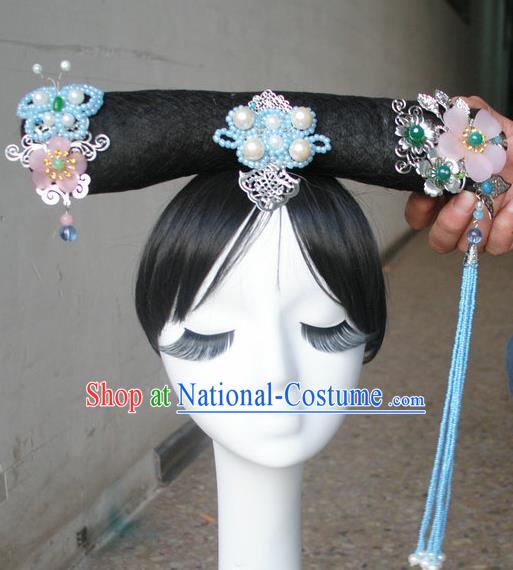 Traditional Chinese Qing Dynasty Manchu Princess Tassel Headwear Ancient Palace Lady Hair Accessories for Women