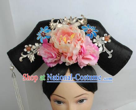 Traditional Chinese Qing Dynasty Manchu Princess Headwear Ancient Palace Lady Hair Accessories for Women