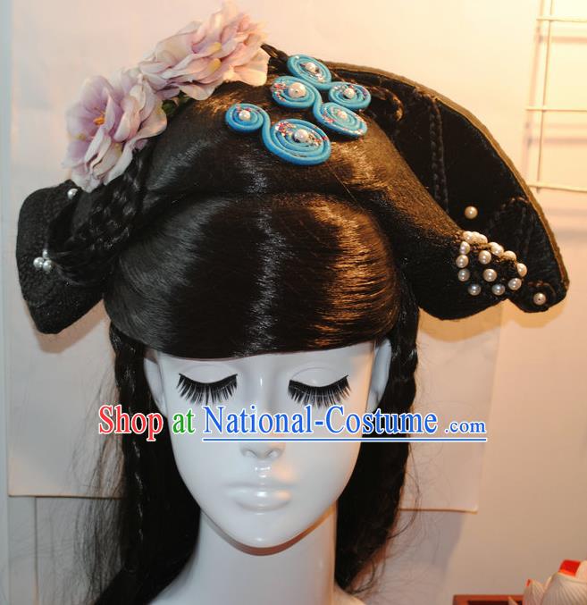 Traditional Chinese Tang Dynasty Imperial Consort Wigs Ancient Peri Goddess Chignon Hair Accessories for Women