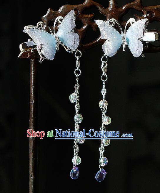 Traditional Chinese Princess Blue Butterfly Hair Claws Hairpins Handmade Ancient Palace Lady Hair Accessories for Women