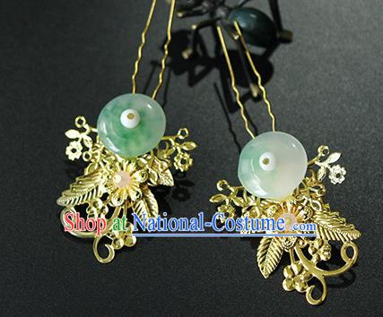 Traditional Chinese Wedding Jade Hair Clip Hairpins Handmade Ancient Bride Hair Accessories for Women