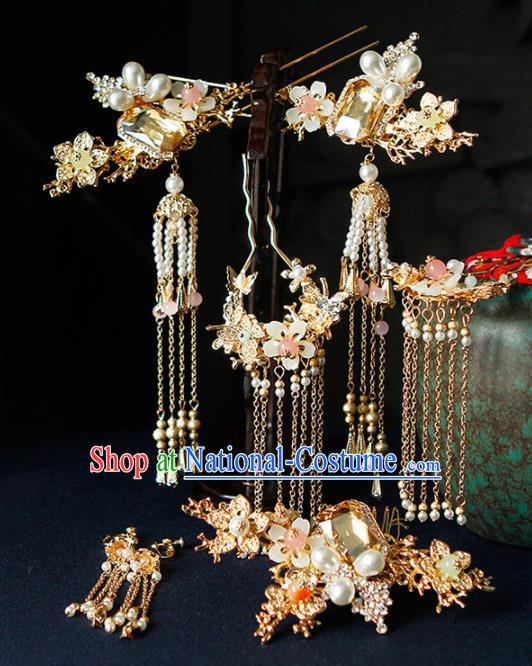 Traditional Chinese Wedding Hairpins Tassel Step Shake Handmade Ancient Princess Hair Accessories Complete Set for Women