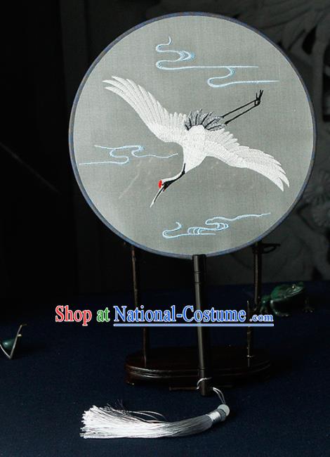 Chinese Traditional Handmade Palace Fans Ancient Princess Embroidered Crane Round Fans for Women