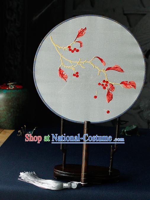 Chinese Traditional Handmade Palace Fans Ancient Princess Embroidered Red Leaf Round Fans for Women