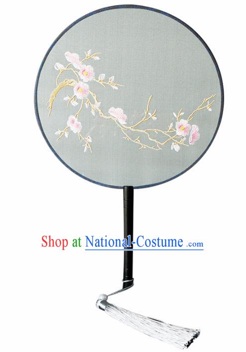 Chinese Traditional Handmade Palace Fans Ancient Princess Embroidered Plum Blossom Round Fans for Women