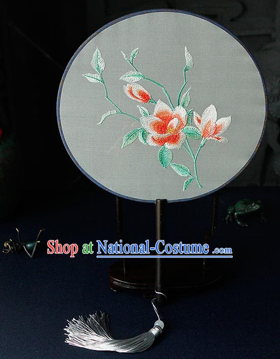 Chinese Traditional Handmade Palace Fans Ancient Princess Embroidered Flowers Round Fans for Women